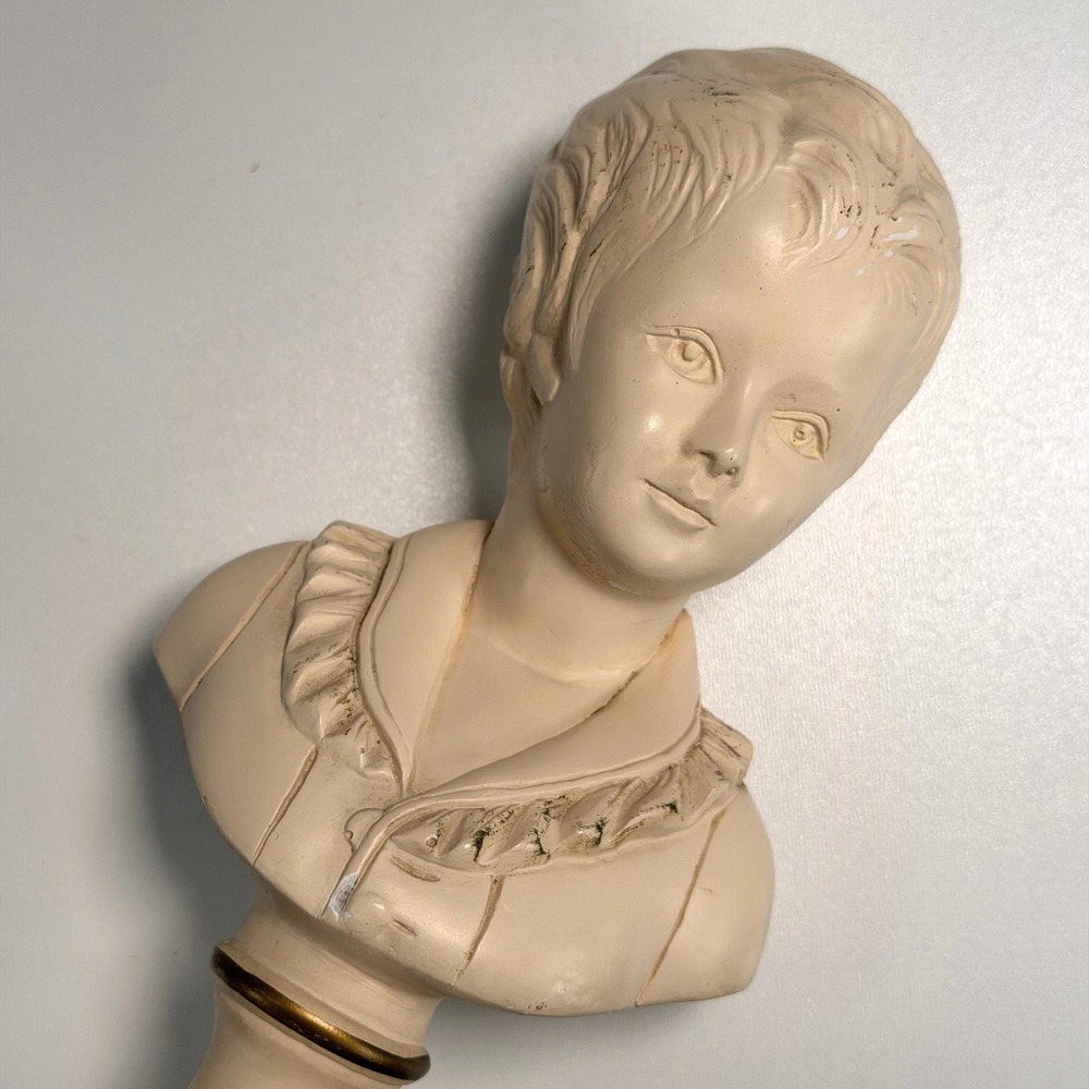 Vintage Chalkware Bust Alexander Backer Young Girl Statue 9" Old World French